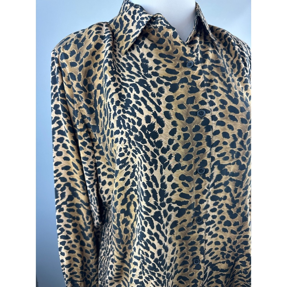 Vtg Silk Lore Beth Terrell Silk Cheetah Animal Print Button Blouse Plus Size 1X - Picture 5 of 11